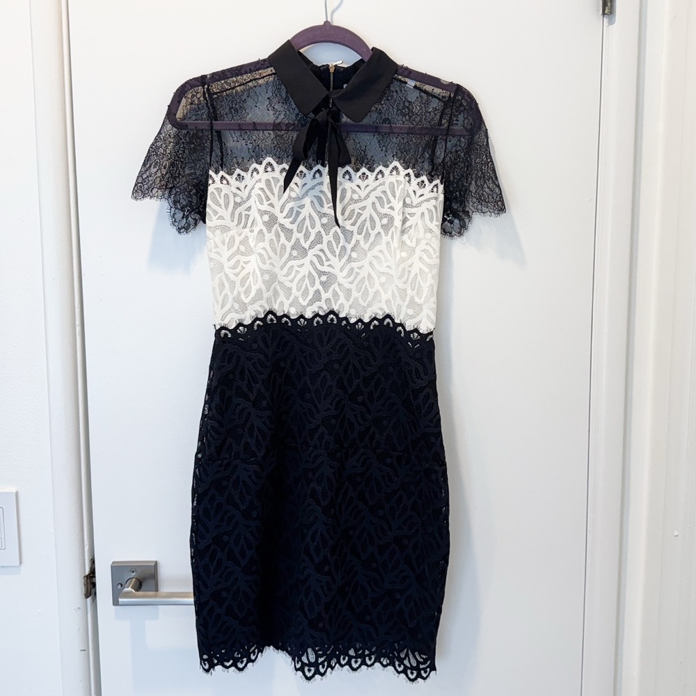 Sandro Classic Ecru Rozen Two-Tone Black and White Lace Mini Dress